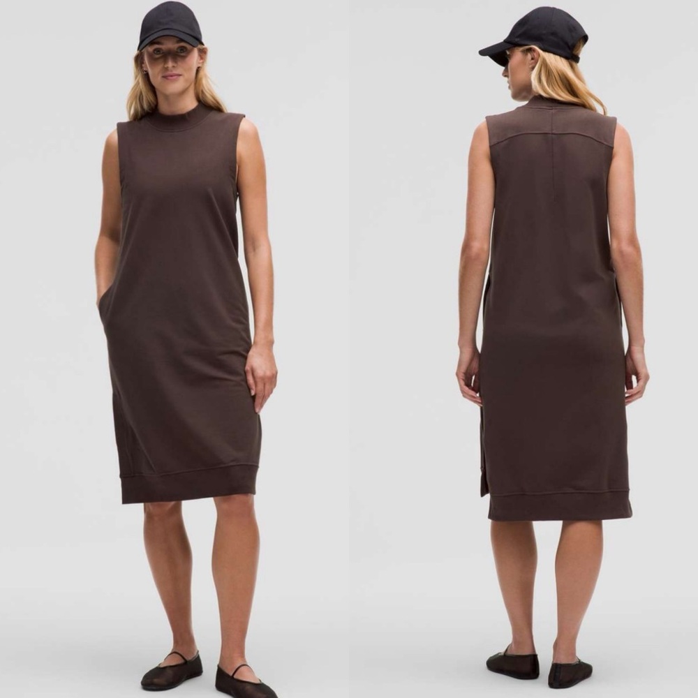 Lululemon Sleeveless Mock Neck French Terry Midi Dress in Espresso Size 2